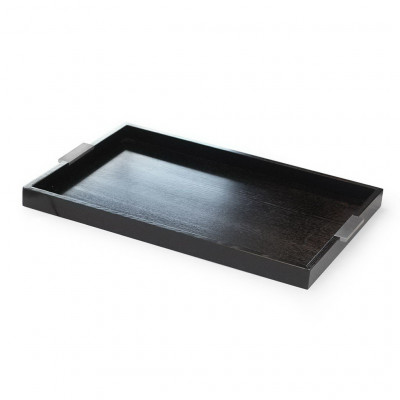 Craster  Black Modern Tray with Steel Handles Black 626 × 400 × 40 mm